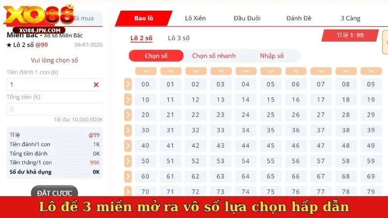 Lô đề 3 miền mở ra vô số lựa chọn hấp dẫn